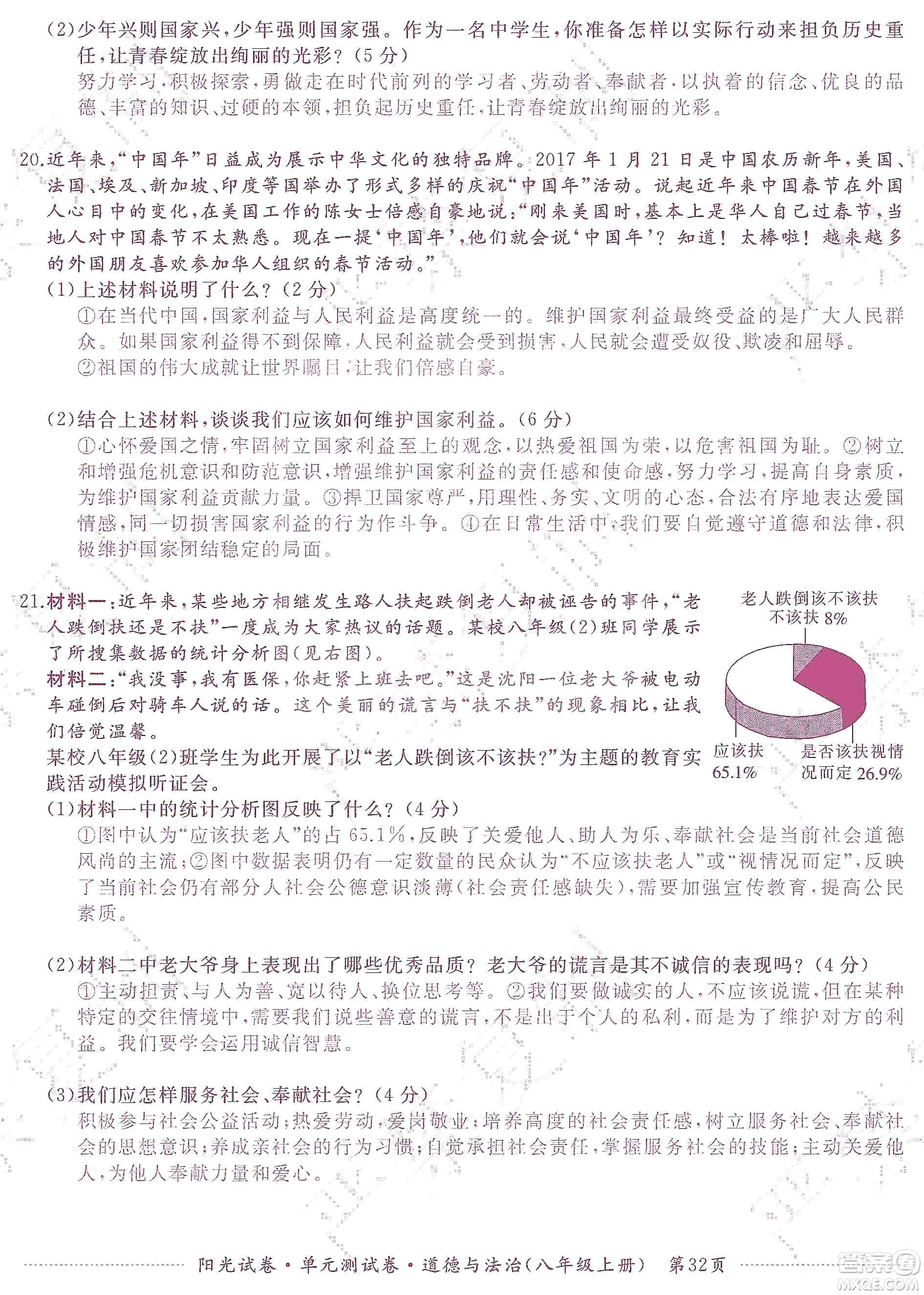 江西高校出版社2019陽光試卷單元測試卷八年級道德與法治上冊人教版答案