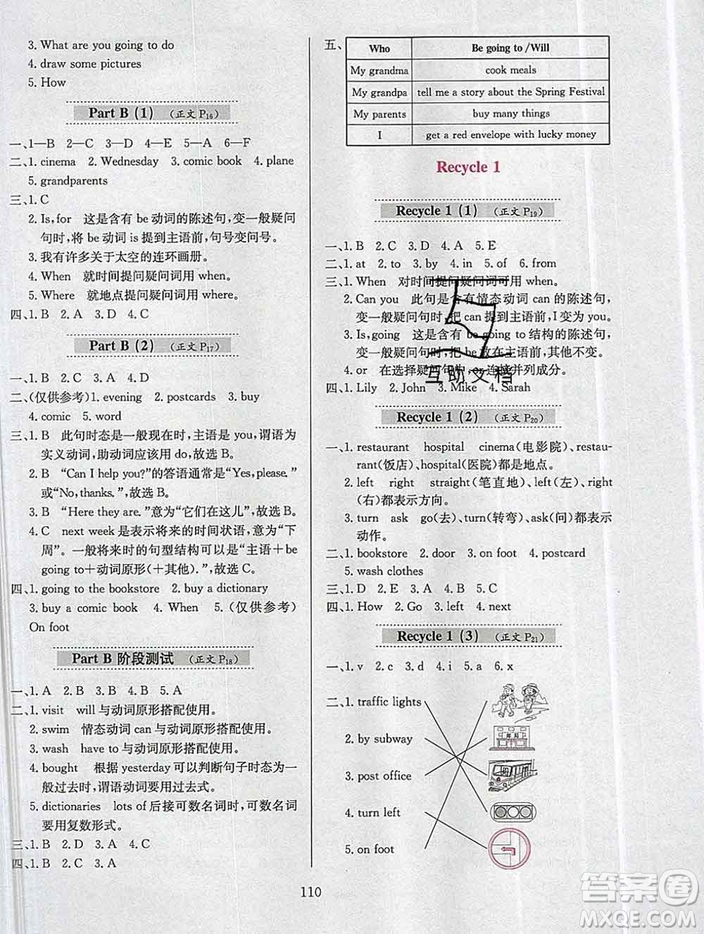 陜西人民教育出版社2019年小學(xué)教材全練六年級(jí)英語(yǔ)上冊(cè)人教版答案