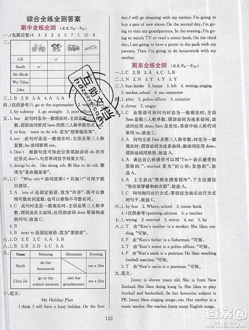 陜西人民教育出版社2019年小學(xué)教材全練六年級(jí)英語(yǔ)上冊(cè)人教版答案