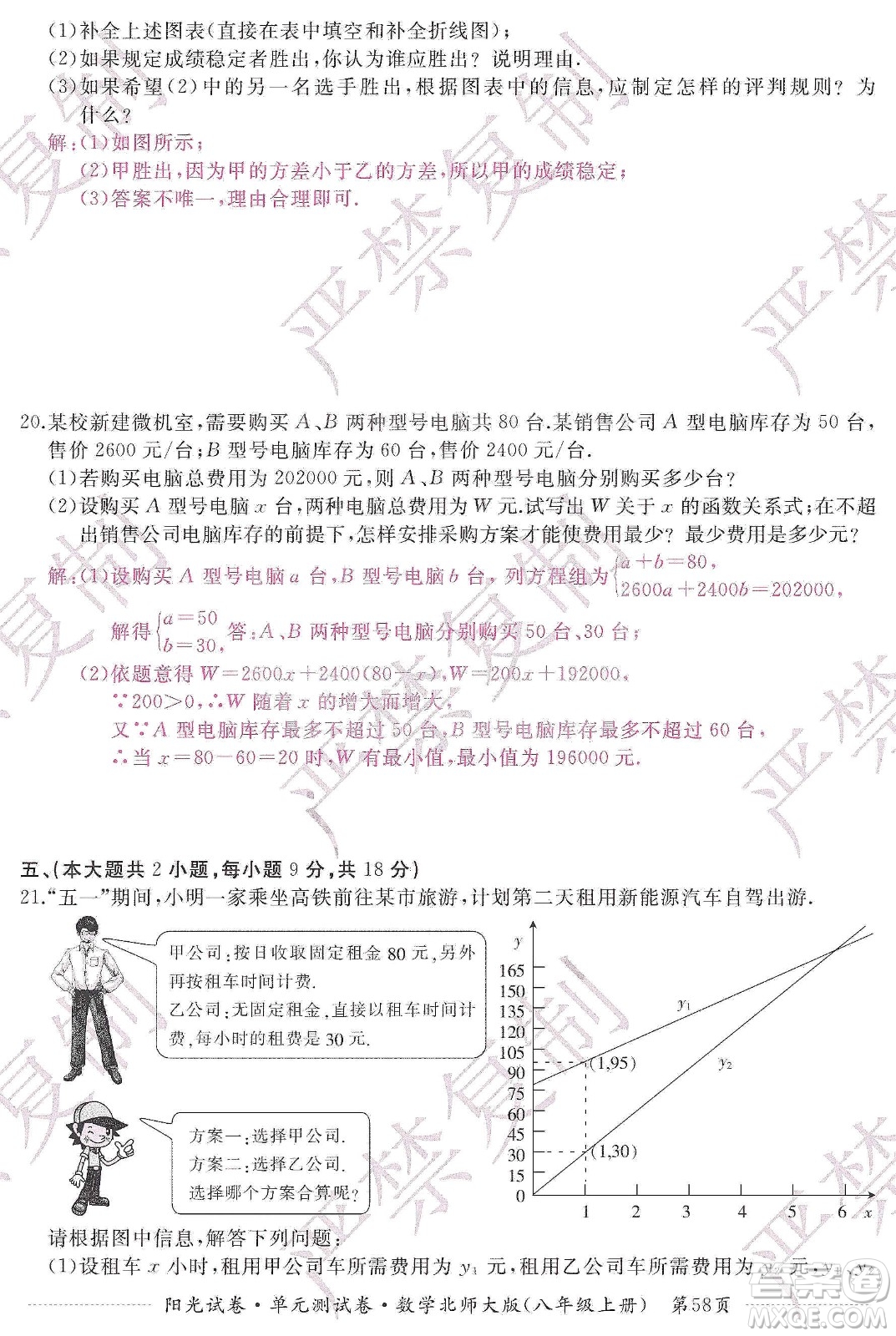 江西高校出版社2019陽光試卷單元測試卷八年級數(shù)學上冊北師大版答案