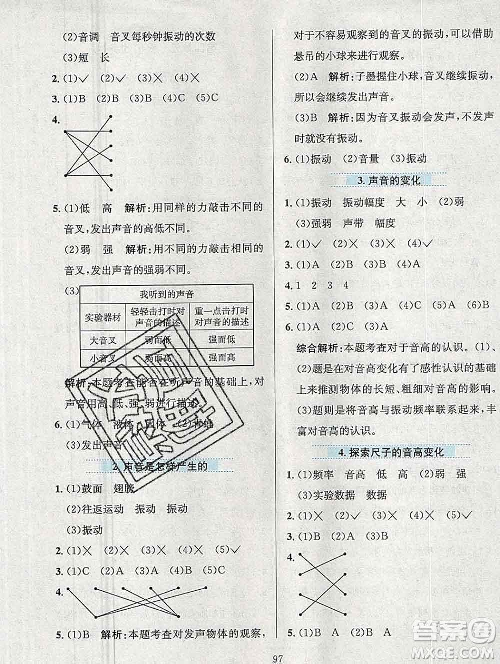 陜西人民教育出版社2019年小學(xué)教材全練四年級(jí)科學(xué)上冊(cè)教科版答案