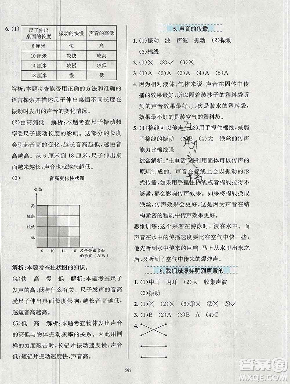 陜西人民教育出版社2019年小學(xué)教材全練四年級(jí)科學(xué)上冊(cè)教科版答案