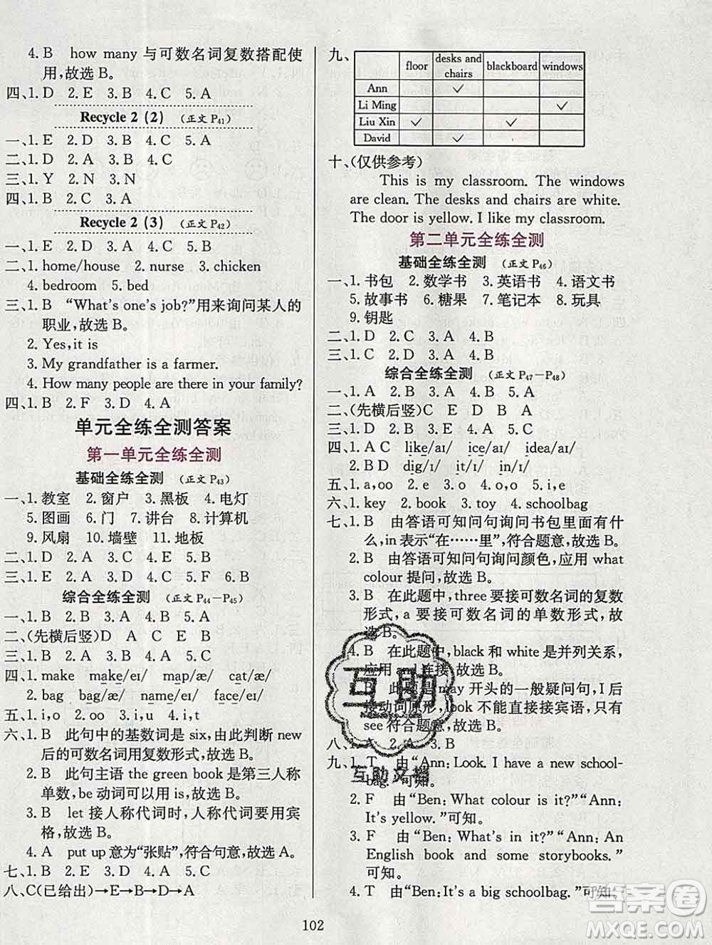 陜西人民教育出版社2019年小學(xué)教材全練四年級(jí)英語(yǔ)上冊(cè)人教版三起答案