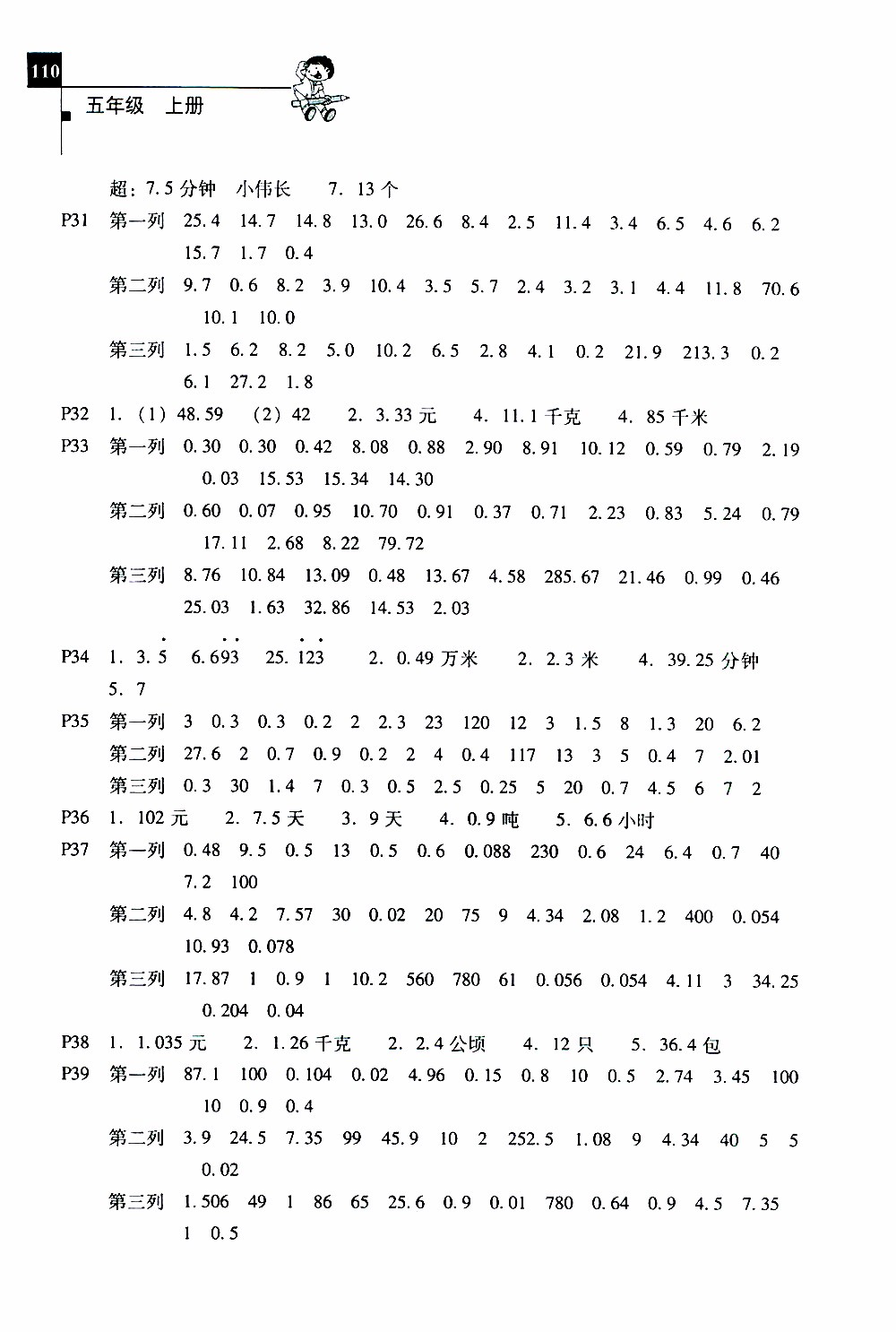 2019年一線名師口算應(yīng)用題天天練一本全五年級上冊參考答案