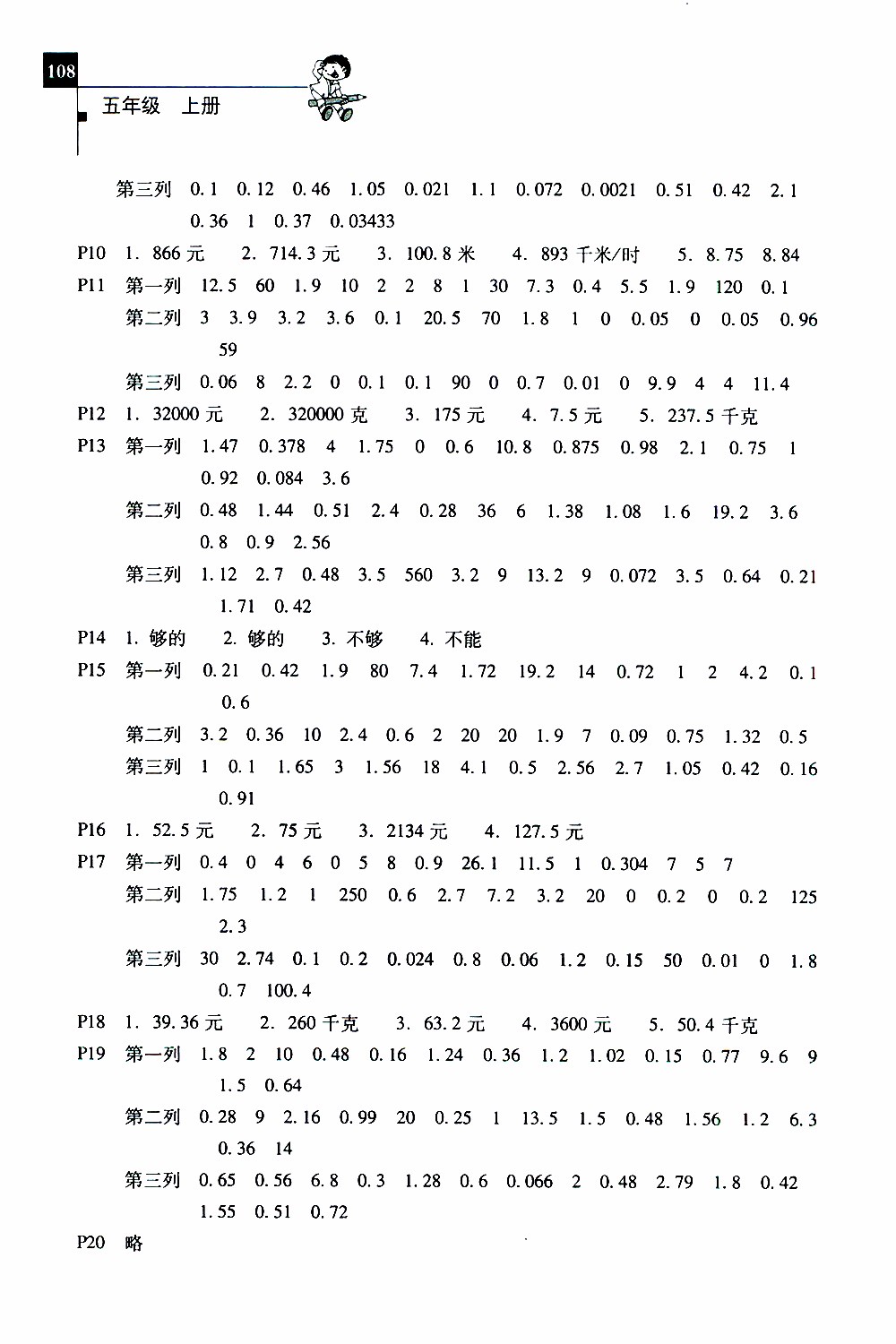 2019年一線名師口算應(yīng)用題天天練一本全五年級上冊參考答案