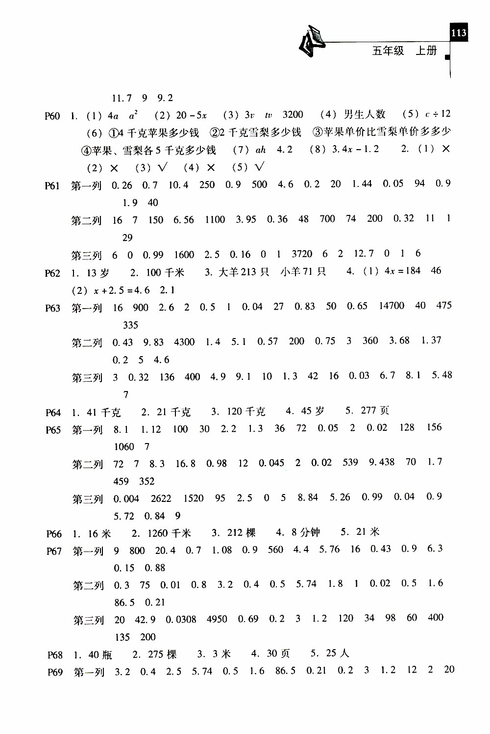 2019年一線名師口算應(yīng)用題天天練一本全五年級上冊參考答案