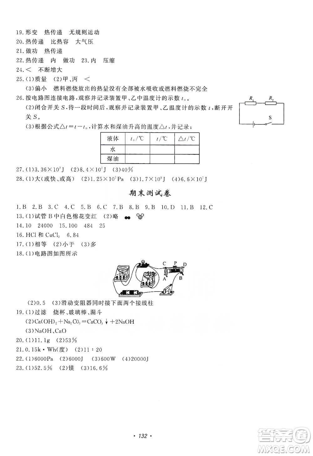 花山小狀元2019學科能力達標初中生100全優(yōu)卷科學九年級上冊華東師大版HDSD答案