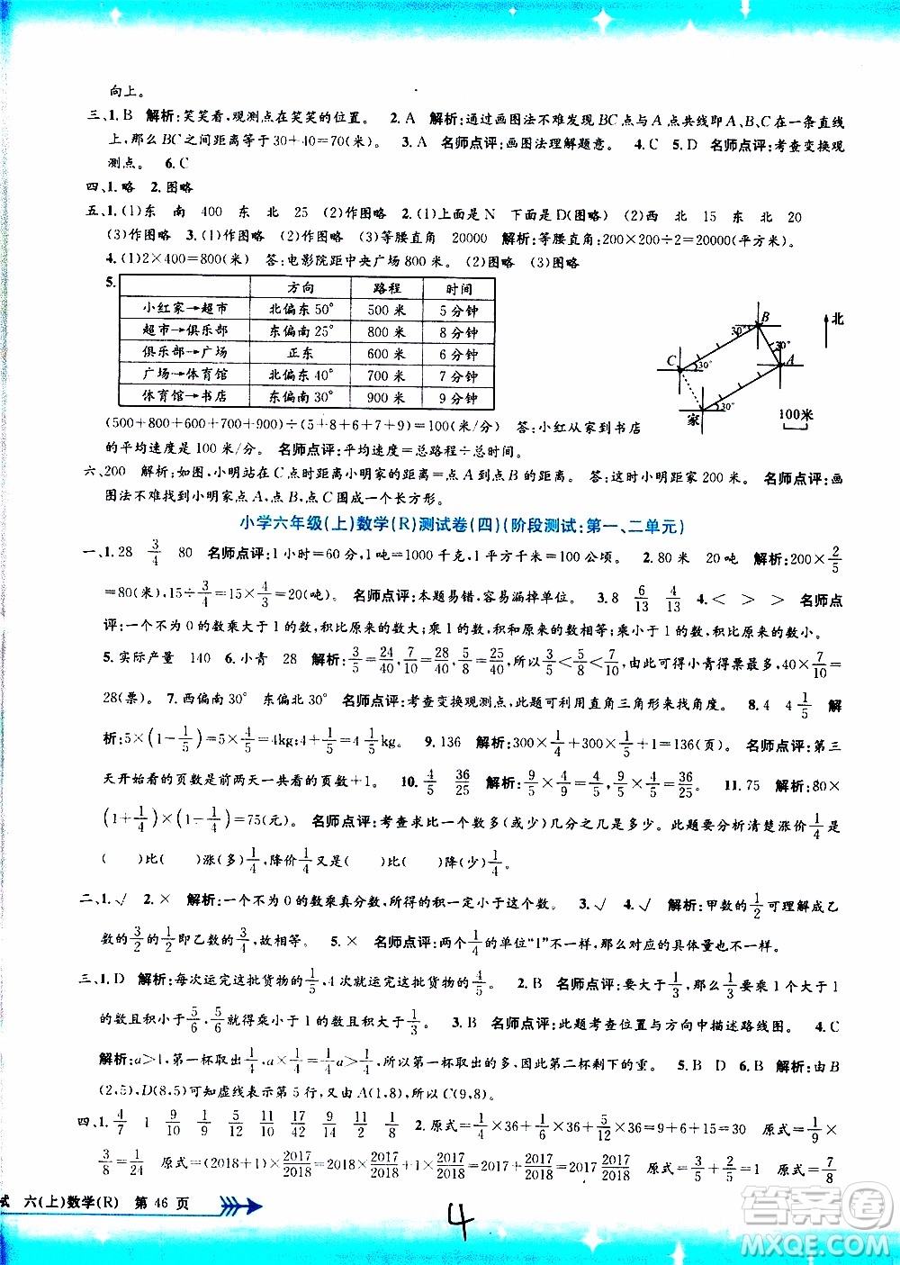 孟建平系列叢書2019年小學(xué)單元測試數(shù)學(xué)六年級上冊R人教版參考答案