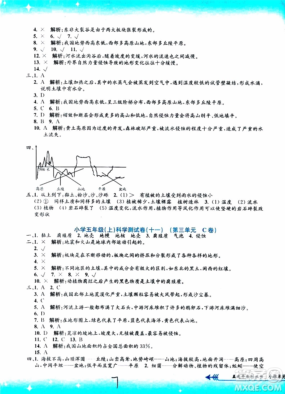 孟建平系列叢書(shū)2019年小學(xué)單元測(cè)試科學(xué)五年級(jí)上冊(cè)J教科版參考答案