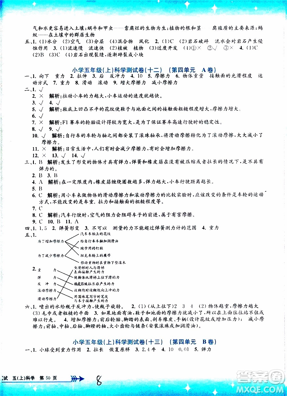 孟建平系列叢書(shū)2019年小學(xué)單元測(cè)試科學(xué)五年級(jí)上冊(cè)J教科版參考答案