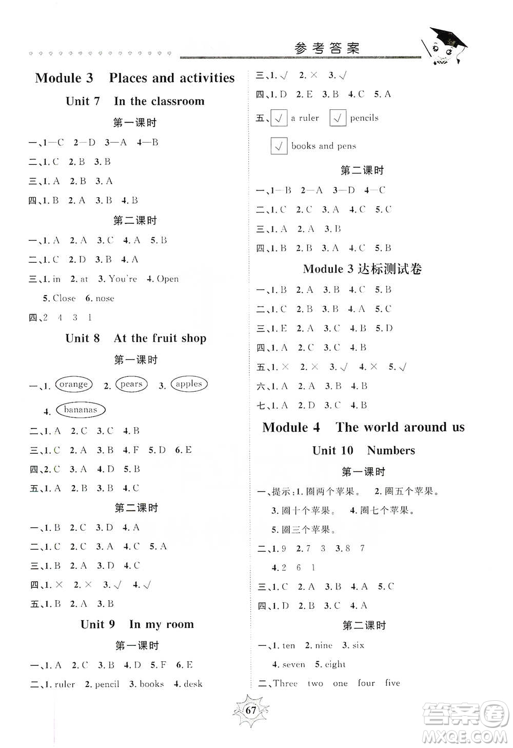 沈陽出版社2019智多星互動課堂三年級英語上冊SJNJ版答案