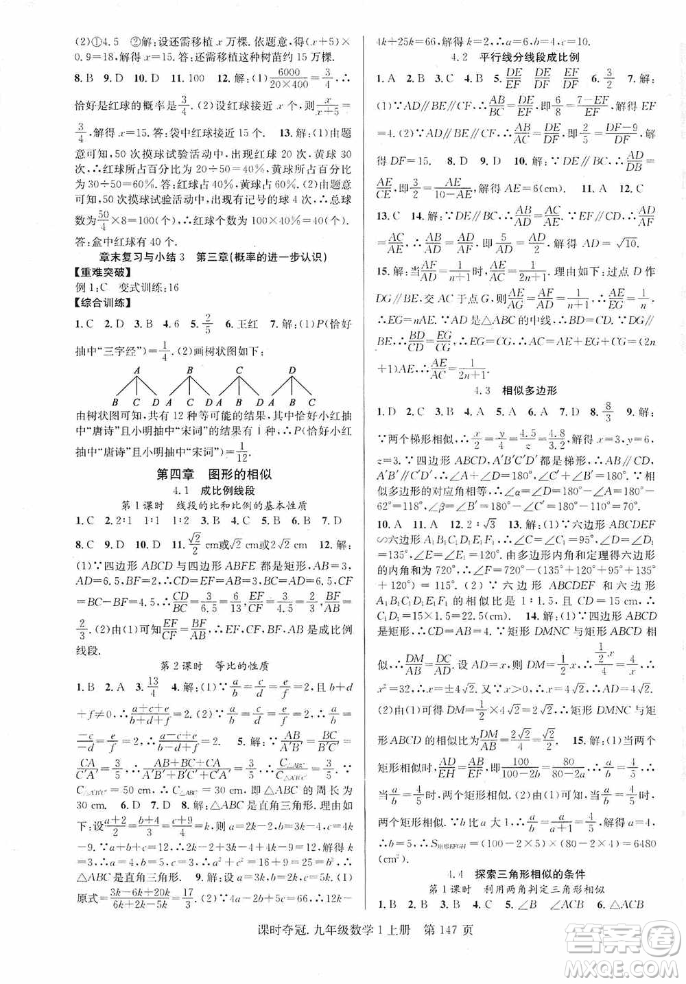 新世紀(jì)出版社2019課時(shí)奪冠九年級(jí)數(shù)學(xué)上冊(cè)北師大版答案