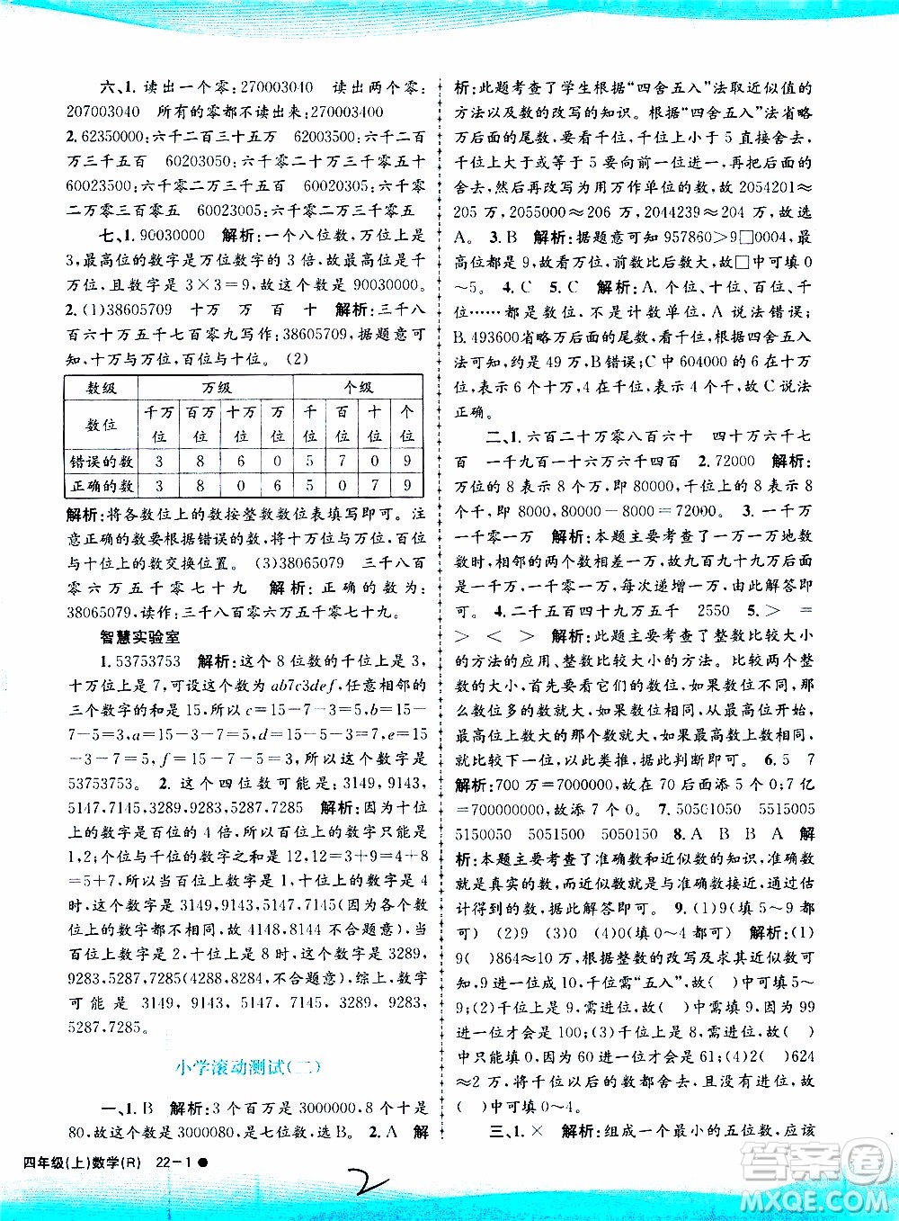 孟建平系列叢書2019年小學(xué)滾動測試數(shù)學(xué)四年級上冊R人教版參考答案