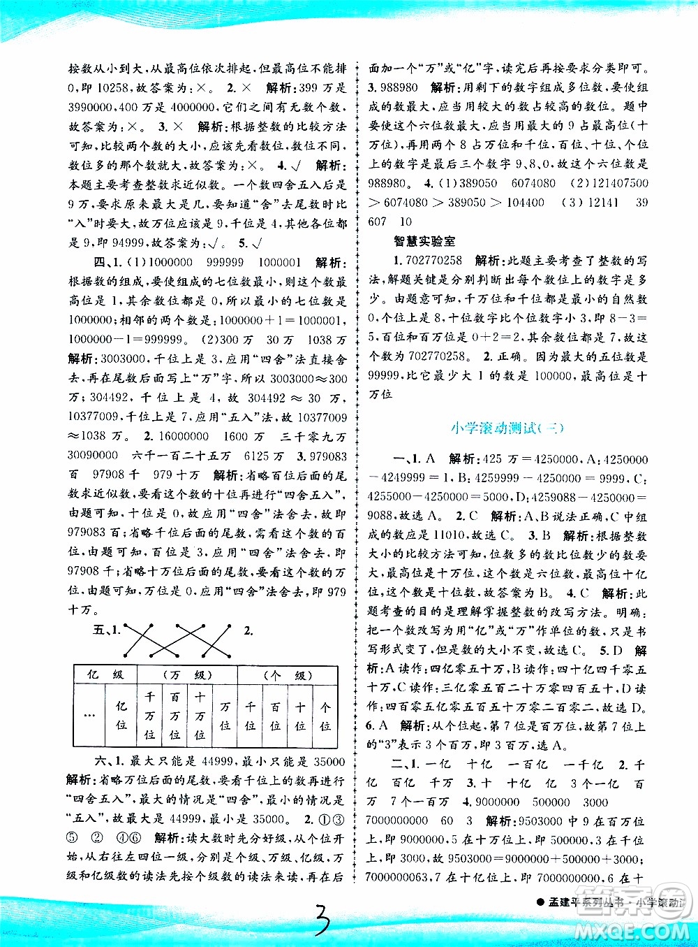 孟建平系列叢書2019年小學(xué)滾動測試數(shù)學(xué)四年級上冊R人教版參考答案