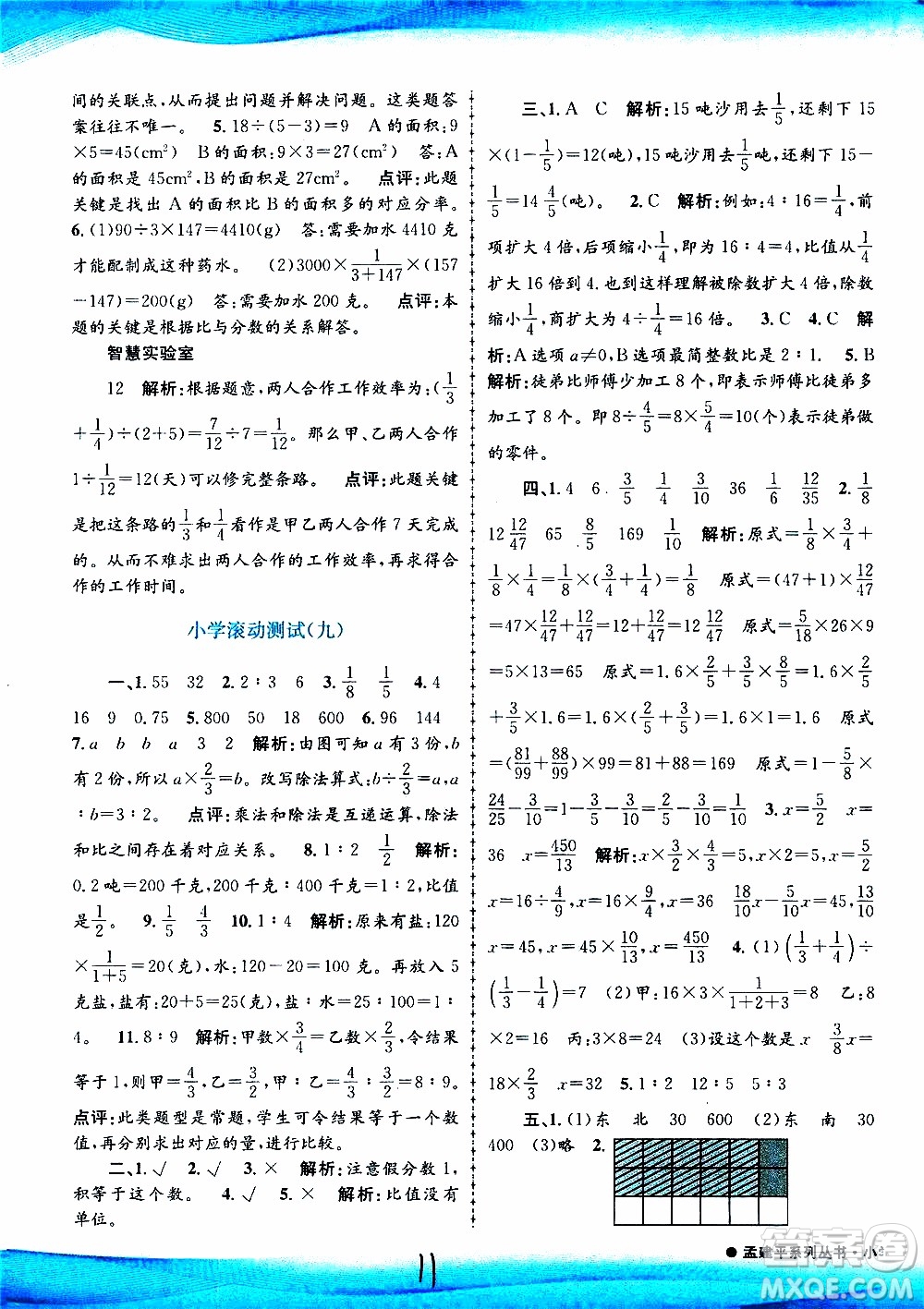 孟建平系列叢書(shū)2019年小學(xué)滾動(dòng)測(cè)試數(shù)學(xué)六年級(jí)上冊(cè)R人教版參考答案