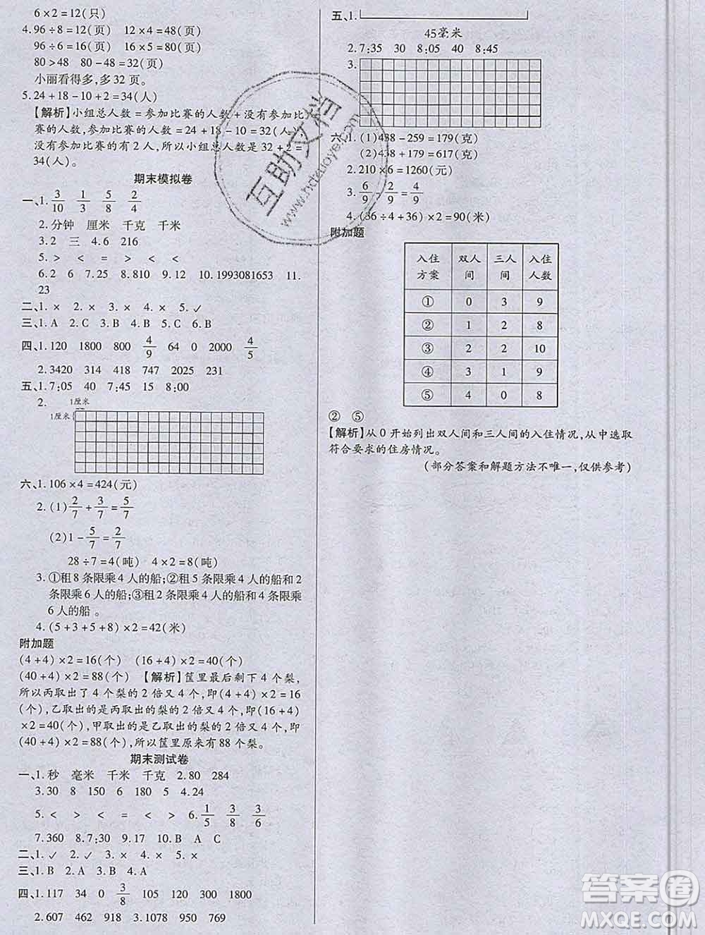 2019秋新版培優(yōu)紅領(lǐng)巾樂園人教版A版三年級數(shù)學(xué)上冊答案