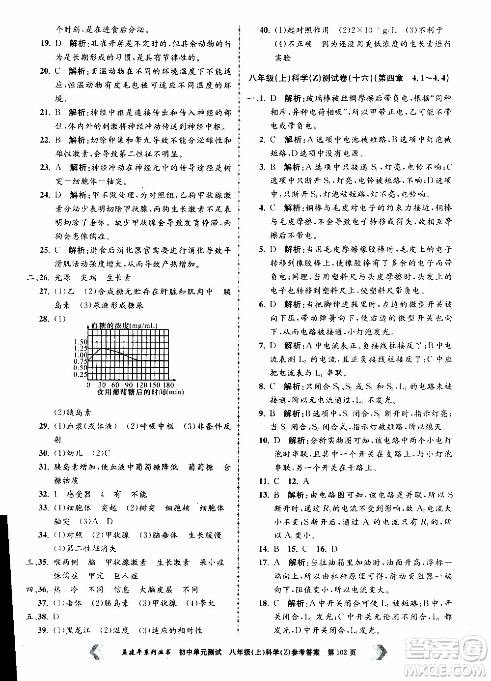 2019年孟建平系列叢書初中單元測試科學八年級上冊Z版浙教版參考答案