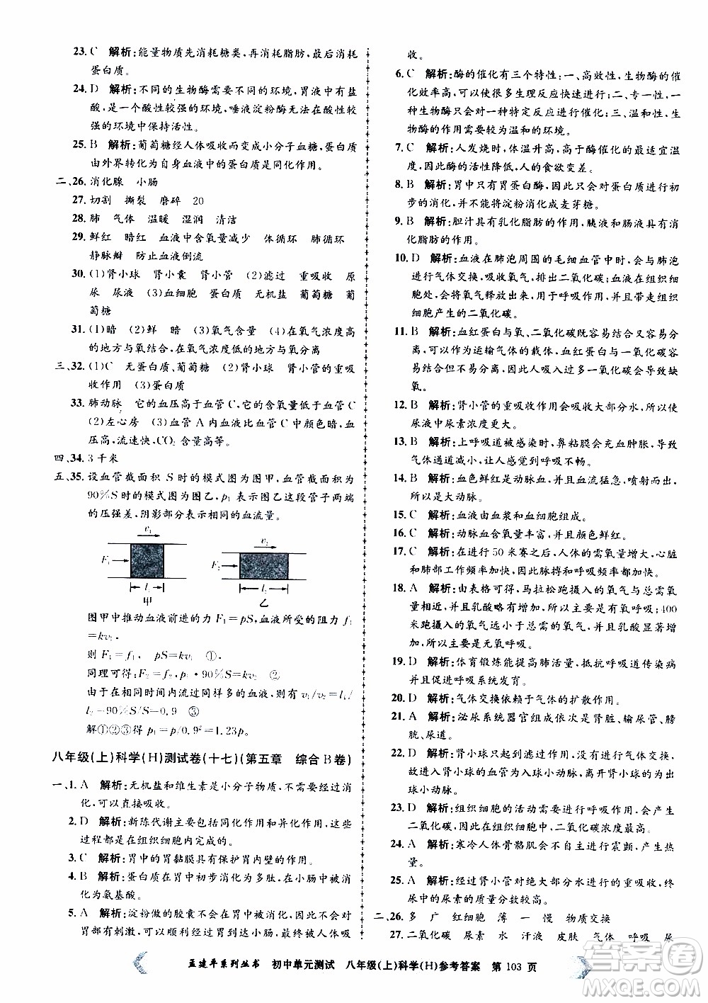 2019年孟建平系列叢書(shū)初中單元測(cè)試科學(xué)八年級(jí)上冊(cè)H滬教版參考答案