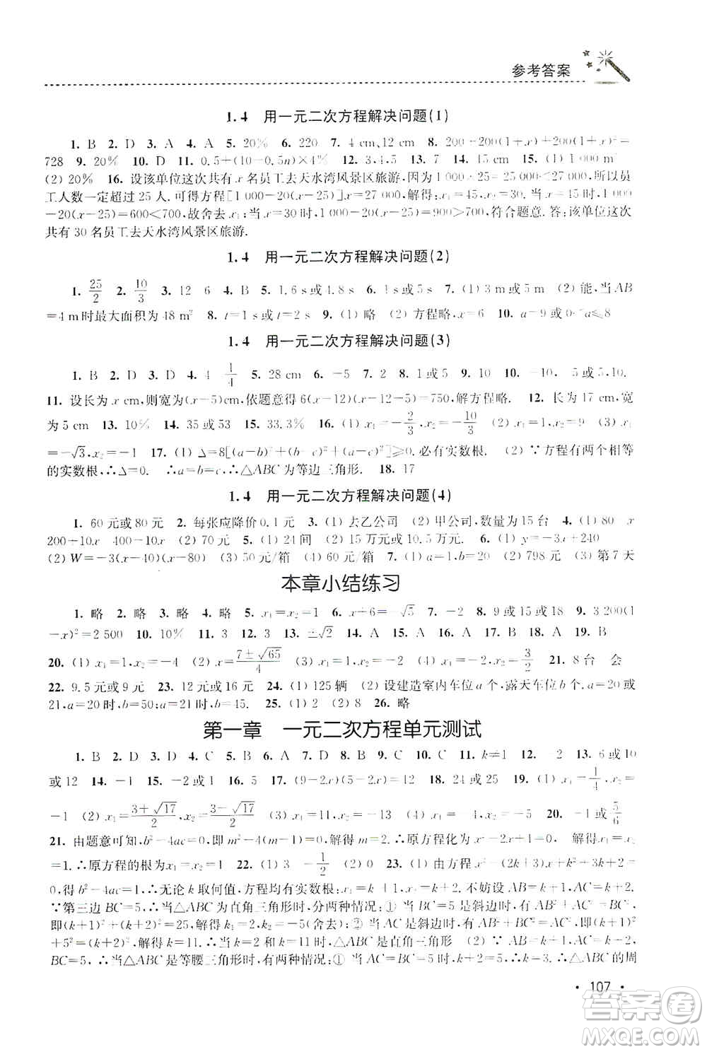 東南大學出版社2019名師點撥課時作業(yè)本九年級數(shù)學上冊新課標江蘇版答案