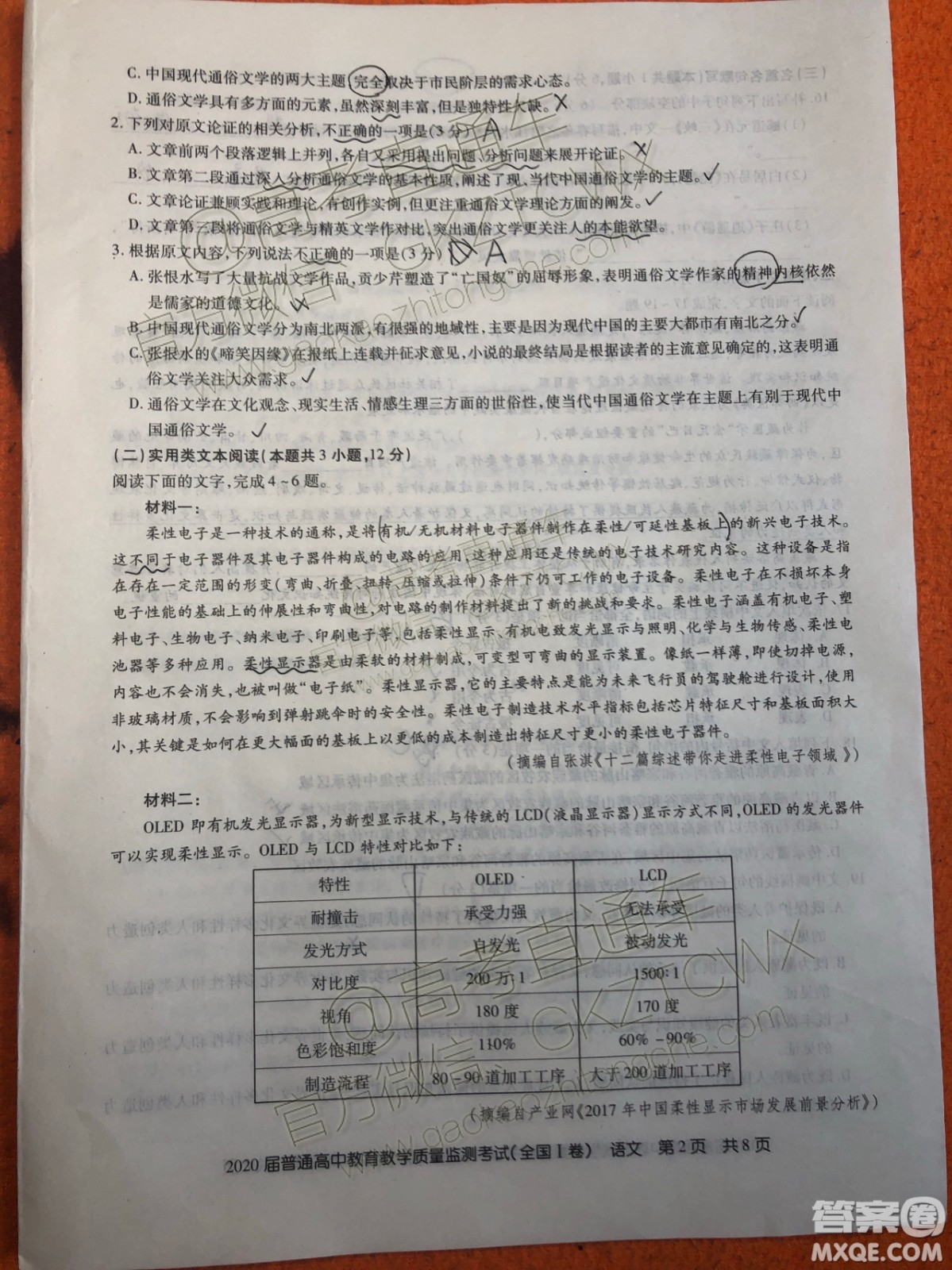 2020屆百校聯盟高三11月聯考全國I卷語文試題及參考答案