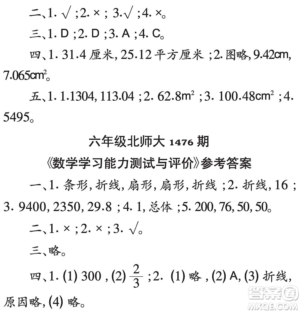 2019年秋小學(xué)生數(shù)學(xué)報(bào)六年級第1476期答案