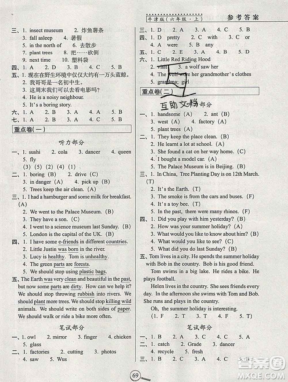 長(zhǎng)春出版社2019秋新版15天巧奪100分六年級(jí)英語(yǔ)上冊(cè)牛津版答案