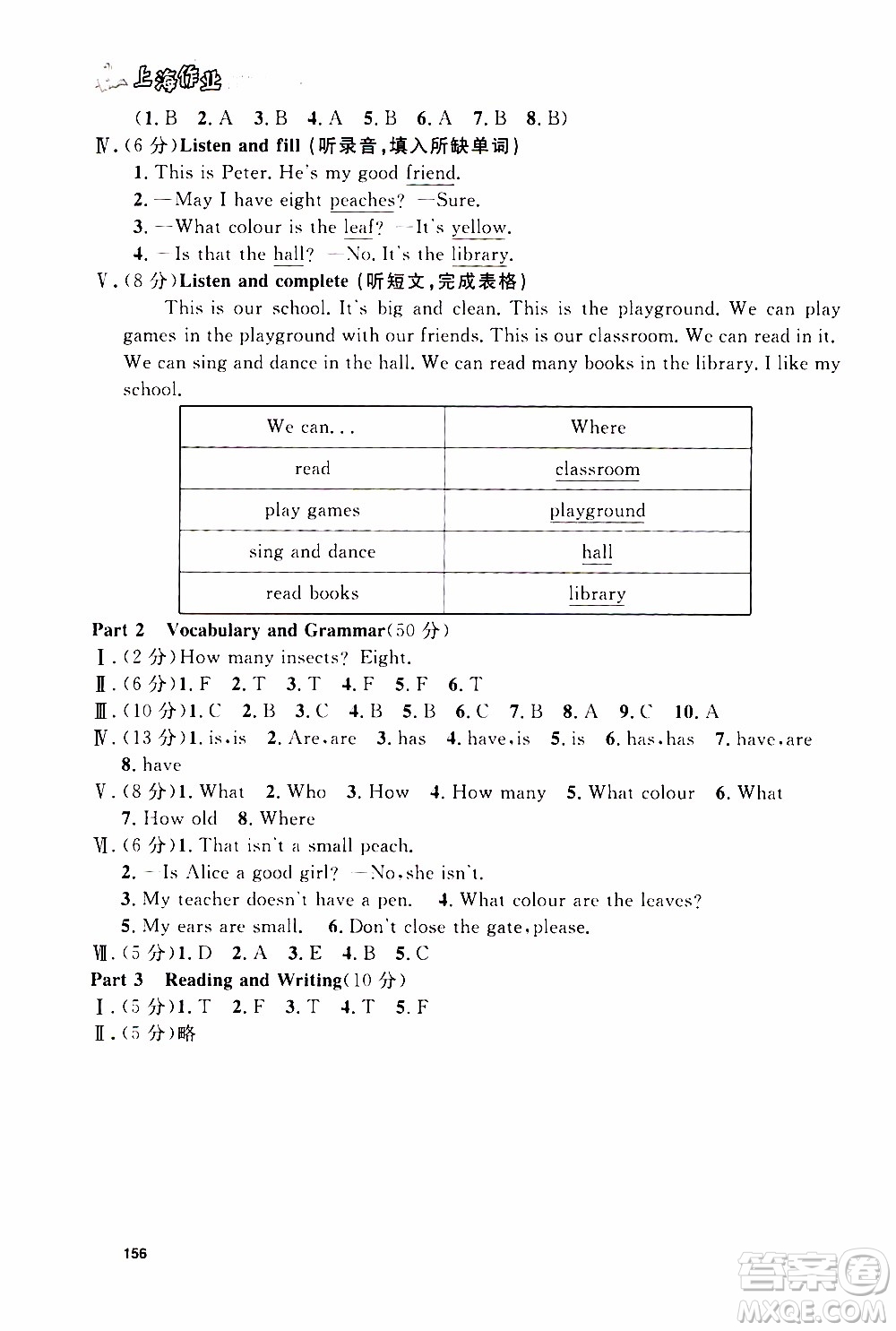 鐘書金牌2019年上海作業(yè)三年級(jí)上英語N版牛津版參考答案