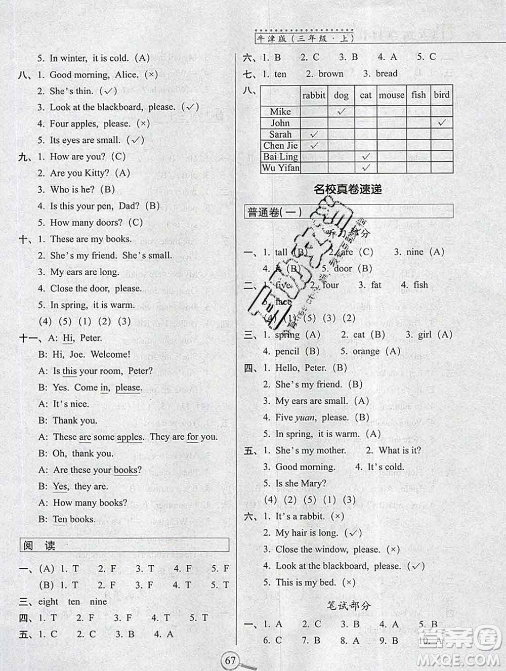 長春出版社2019秋新版15天巧奪100分三年級英語上冊牛津版答案