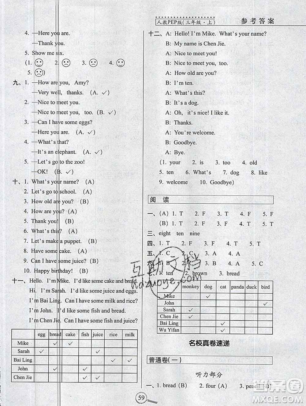 長春出版社2019秋新版15天巧奪100分三年級(jí)英語上冊(cè)人教版答案