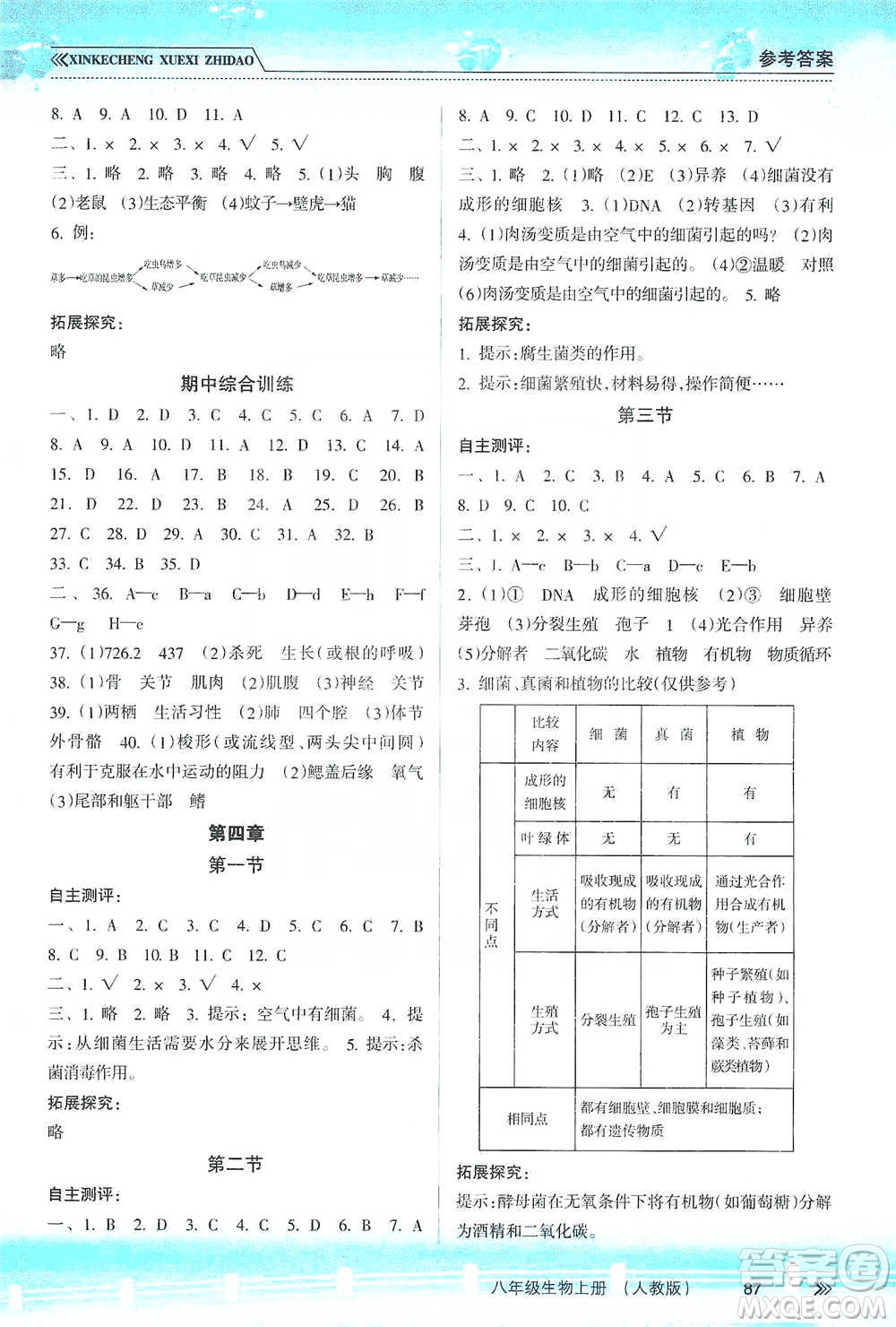 南方出版社2019新課程學習指導八年級生物上冊人教版答案