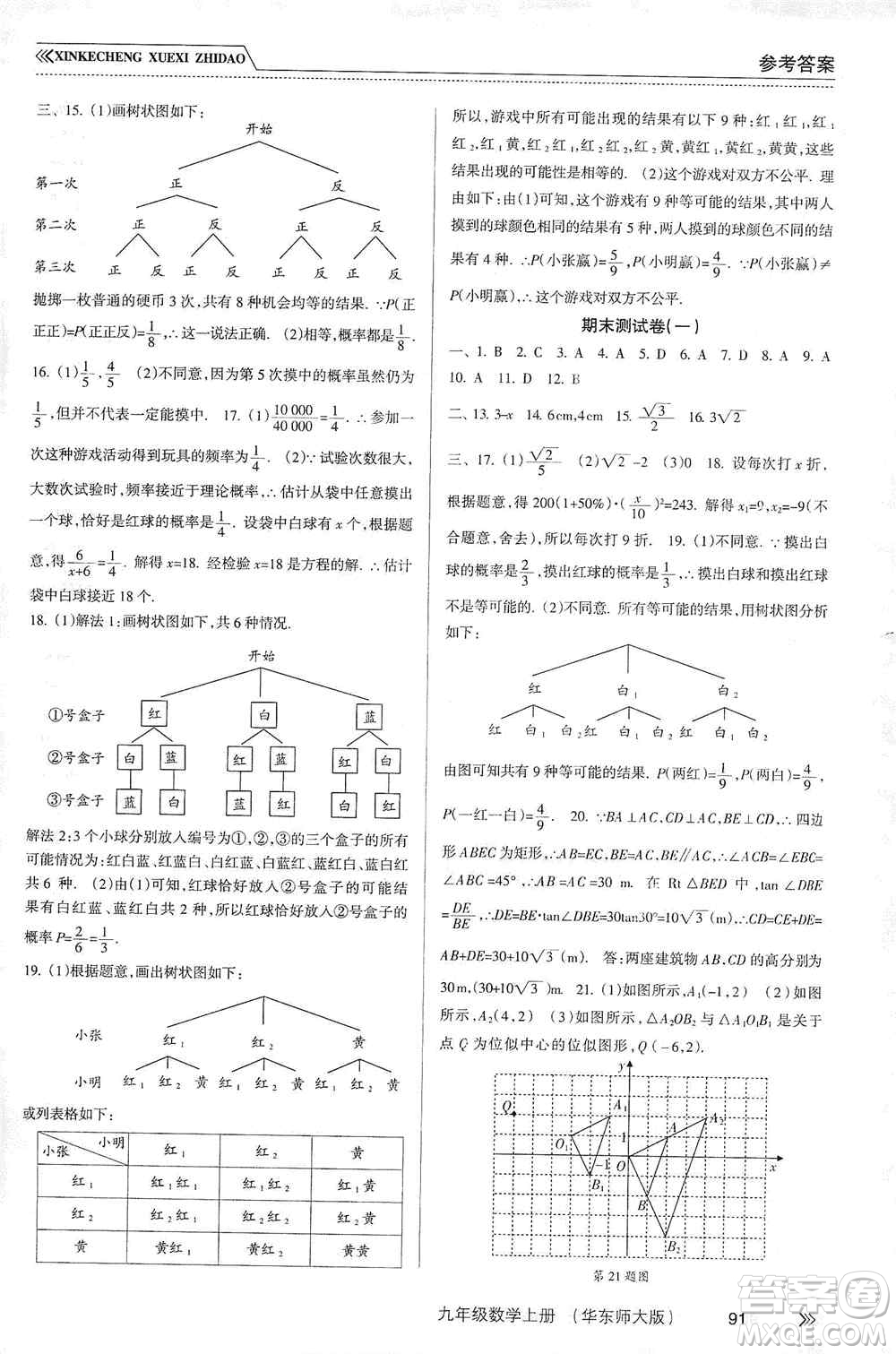 南方出版社2019新課程學(xué)習(xí)指導(dǎo)九年級(jí)數(shù)學(xué)上冊(cè)華東師大版答案