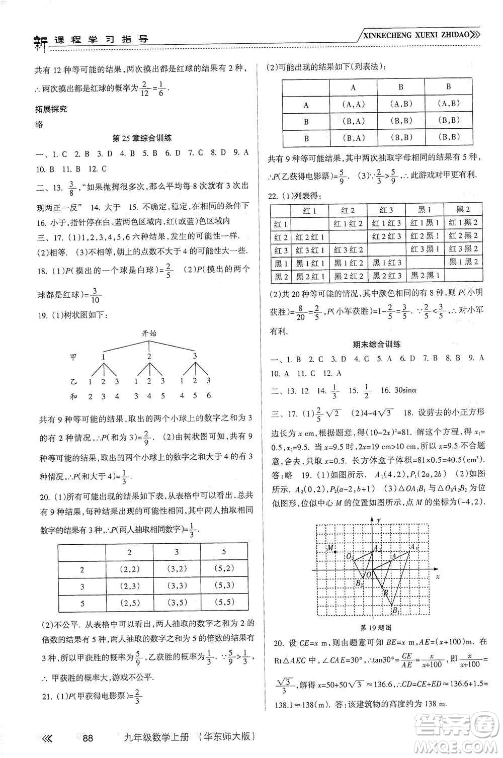 南方出版社2019新課程學(xué)習(xí)指導(dǎo)九年級(jí)數(shù)學(xué)上冊(cè)華東師大版答案