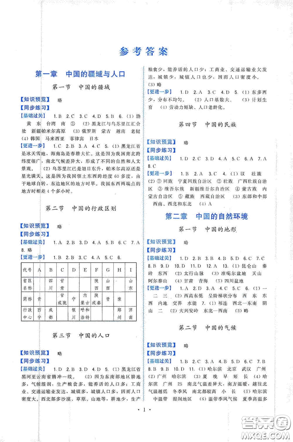 福建人民出版社2019頂尖課課練八年級(jí)地理上冊湘教版答案