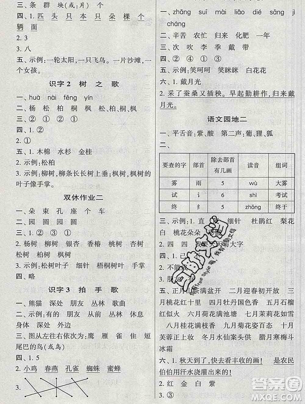 河海大學(xué)出版社2019新版經(jīng)綸學(xué)典棒棒堂二年級語文上冊人教版答案