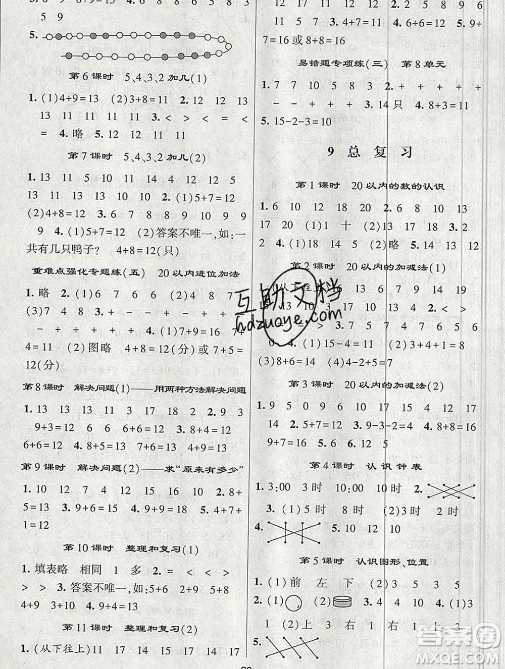 河海大學出版社2019新版經(jīng)綸學典棒棒堂一年級數(shù)學上冊人教版答案