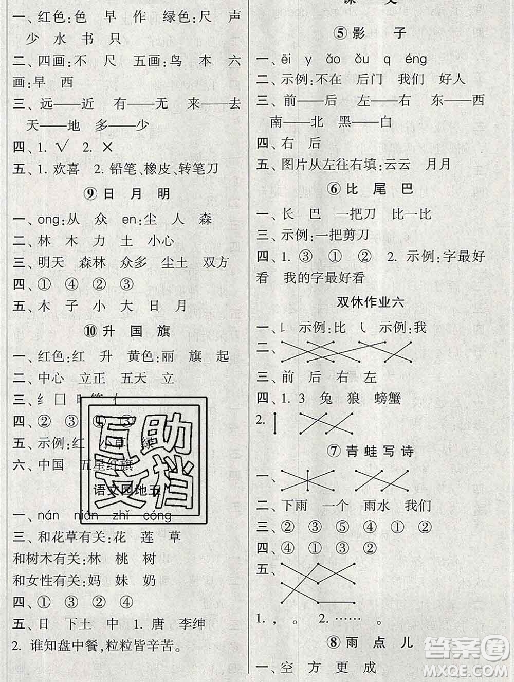 河海大學(xué)出版社2019新版經(jīng)綸學(xué)典棒棒堂一年級(jí)語文上冊(cè)人教版答案