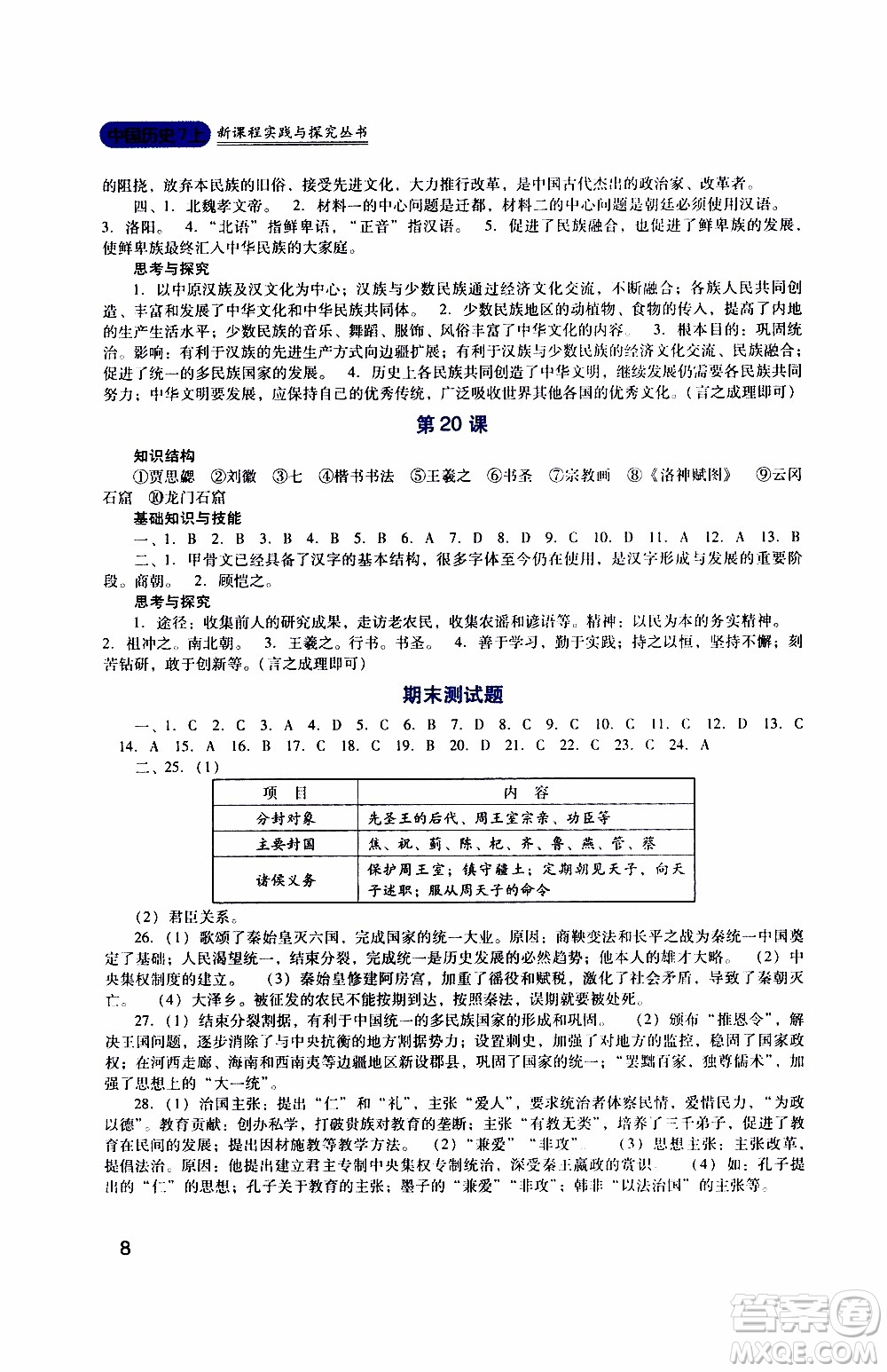 2019年新課程實(shí)踐與探究叢書歷史七年級(jí)上冊(cè)人教版參考答案