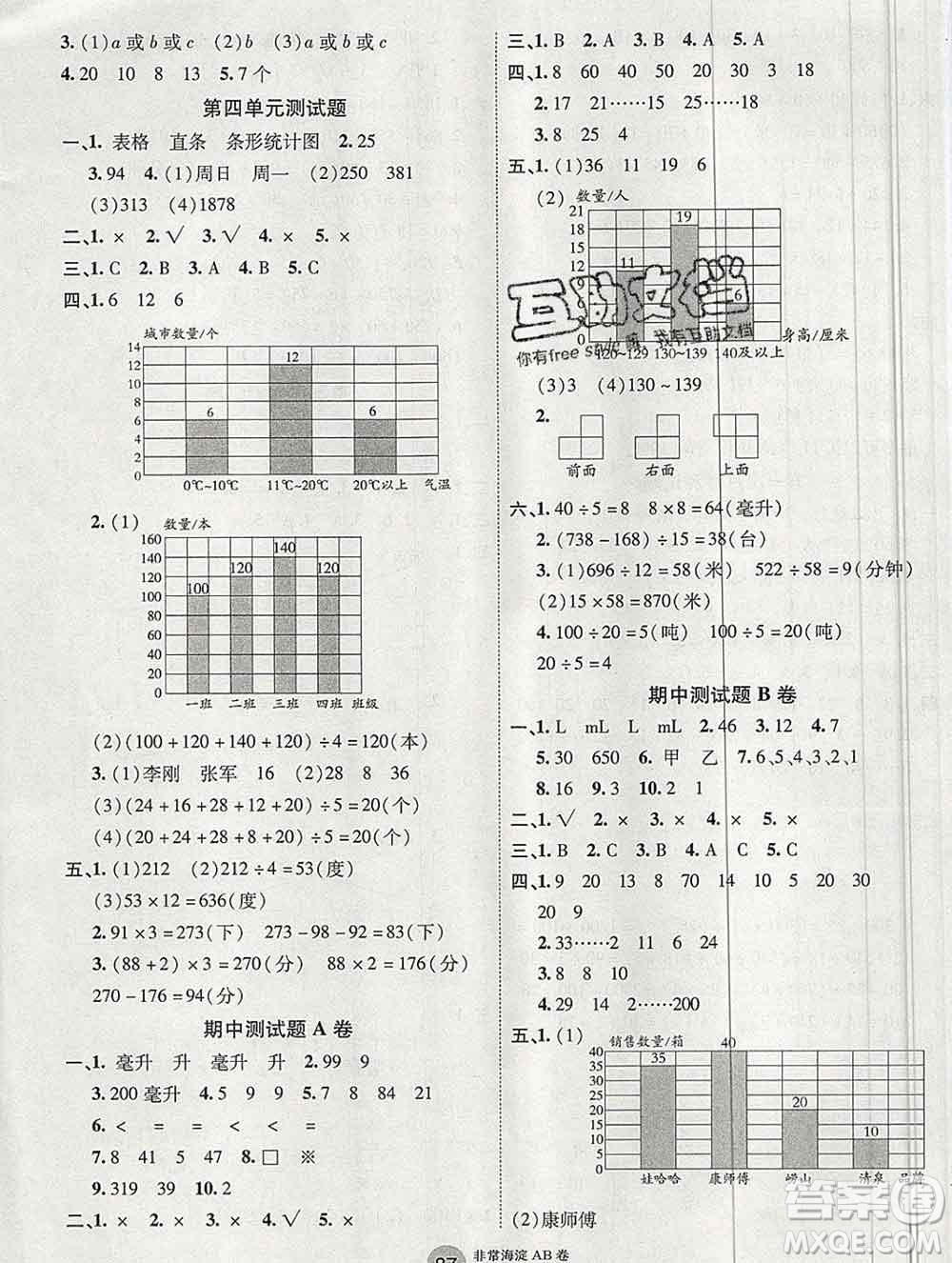 2019秋非常海淀單元測試AB卷四年級數(shù)學(xué)上冊蘇教版答案