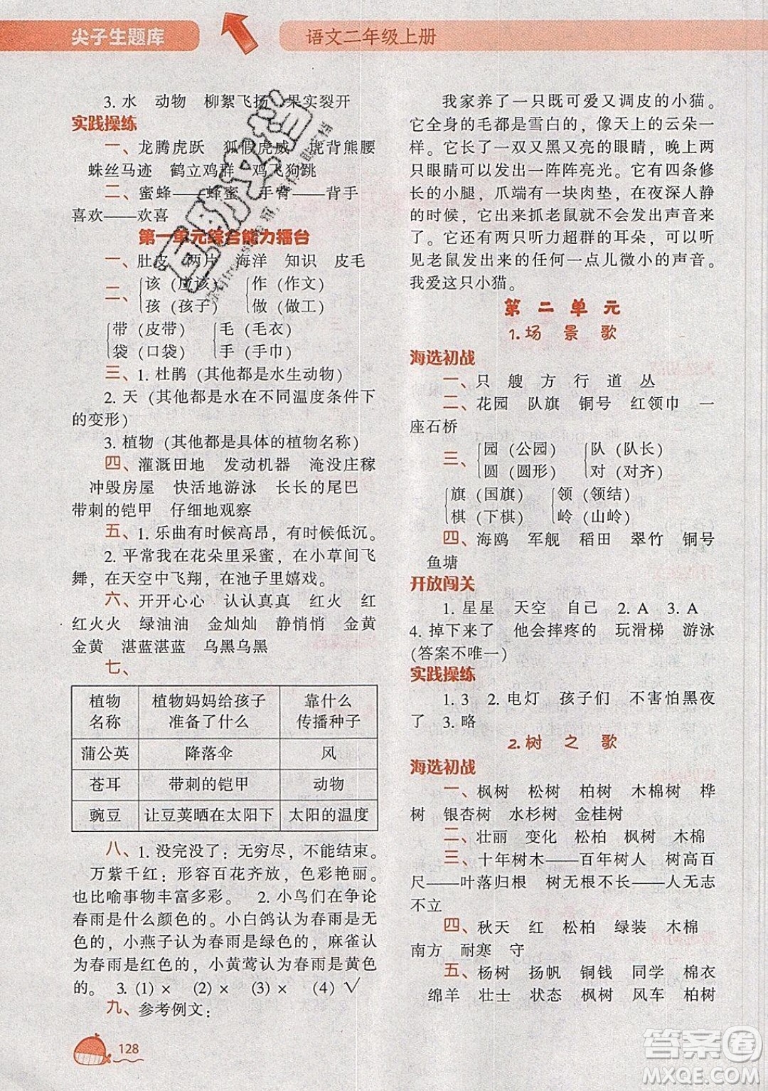 2019年尖子生題庫(kù)語(yǔ)文二年級(jí)上冊(cè)部編人教版參考答案