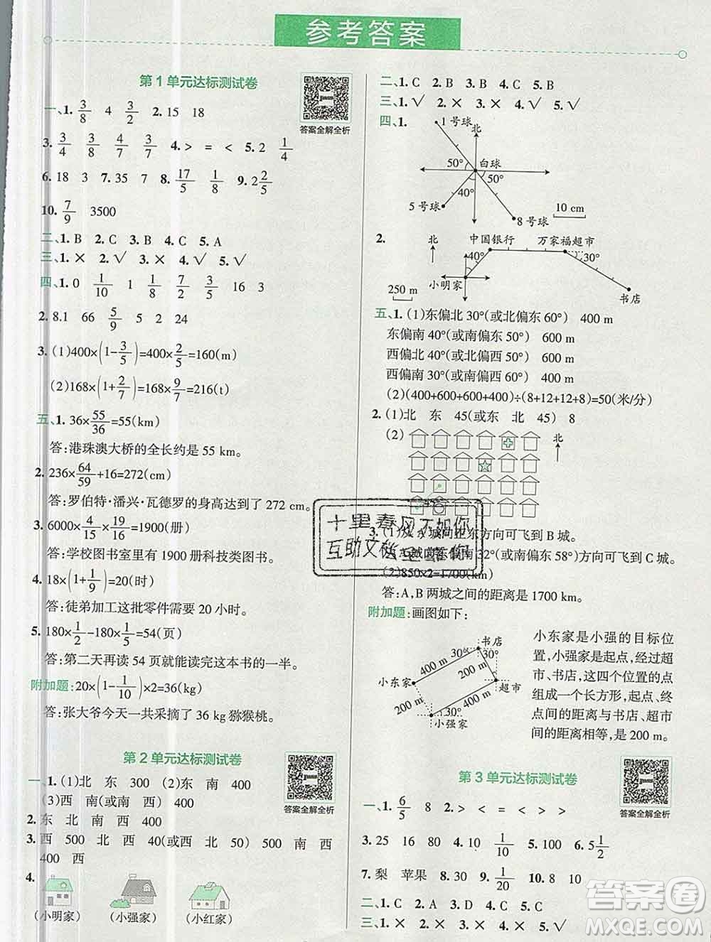 陜西師范大學(xué)出版社2019年小學(xué)學(xué)霸沖A卷六年級數(shù)學(xué)上冊人教版答案