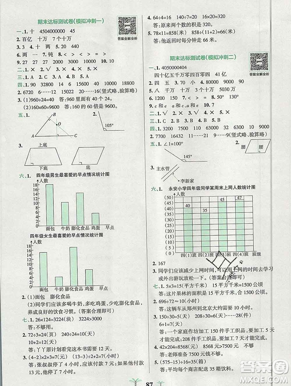 陜西師范大學(xué)出版社2019年小學(xué)學(xué)霸沖A卷四年級數(shù)學(xué)上冊人教版答案