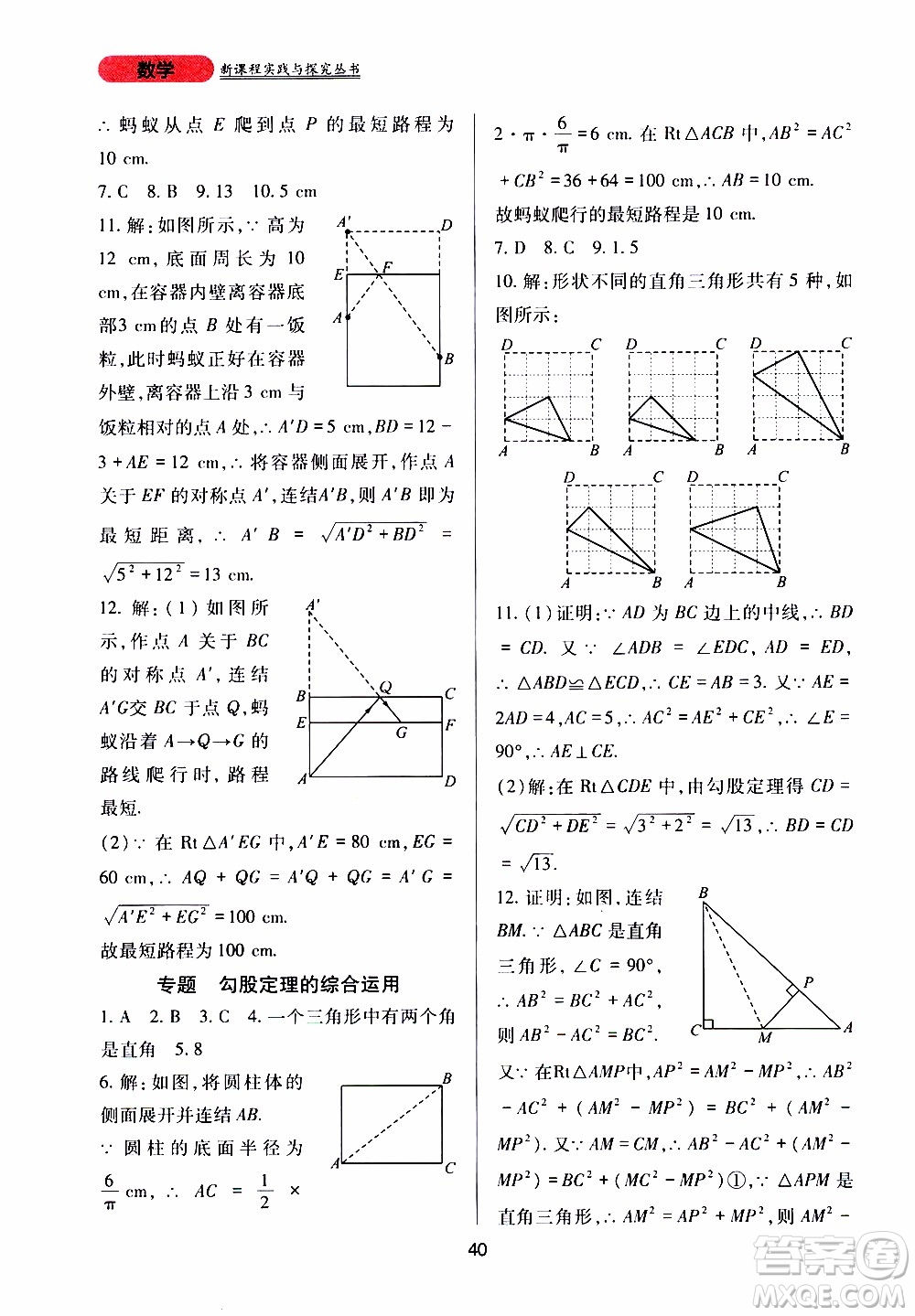 2019年新課程實踐與探究叢書數(shù)學(xué)八年級上冊華東師大版參考答案