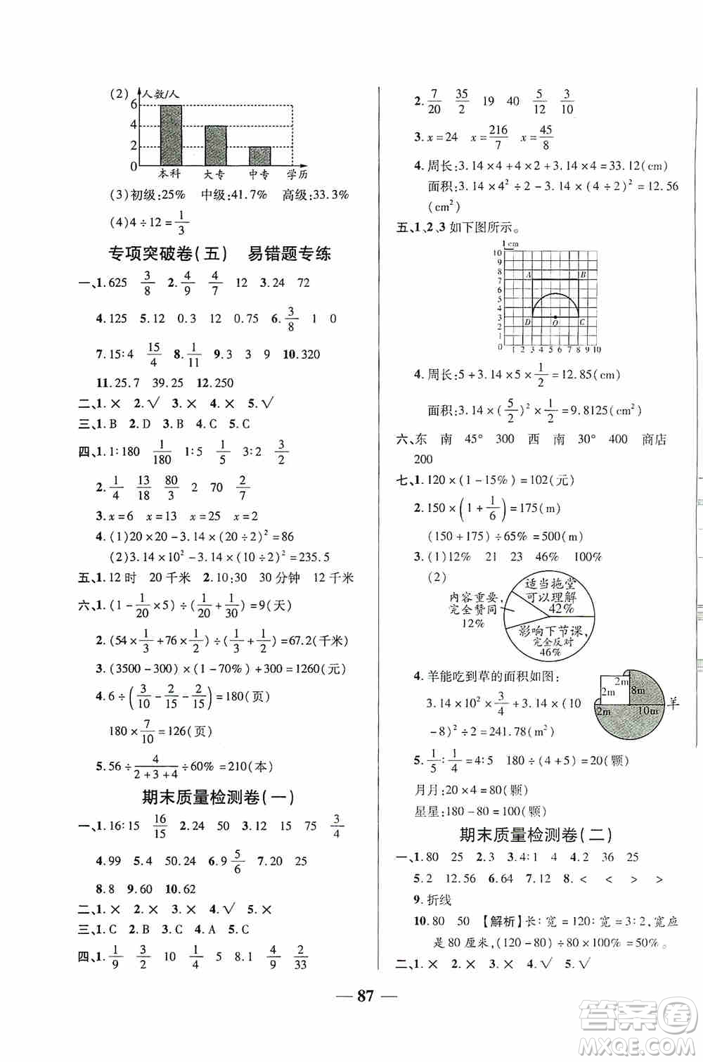 天津人民出版社2019云南本土名校金卷六年級(jí)數(shù)學(xué)上冊(cè)答案