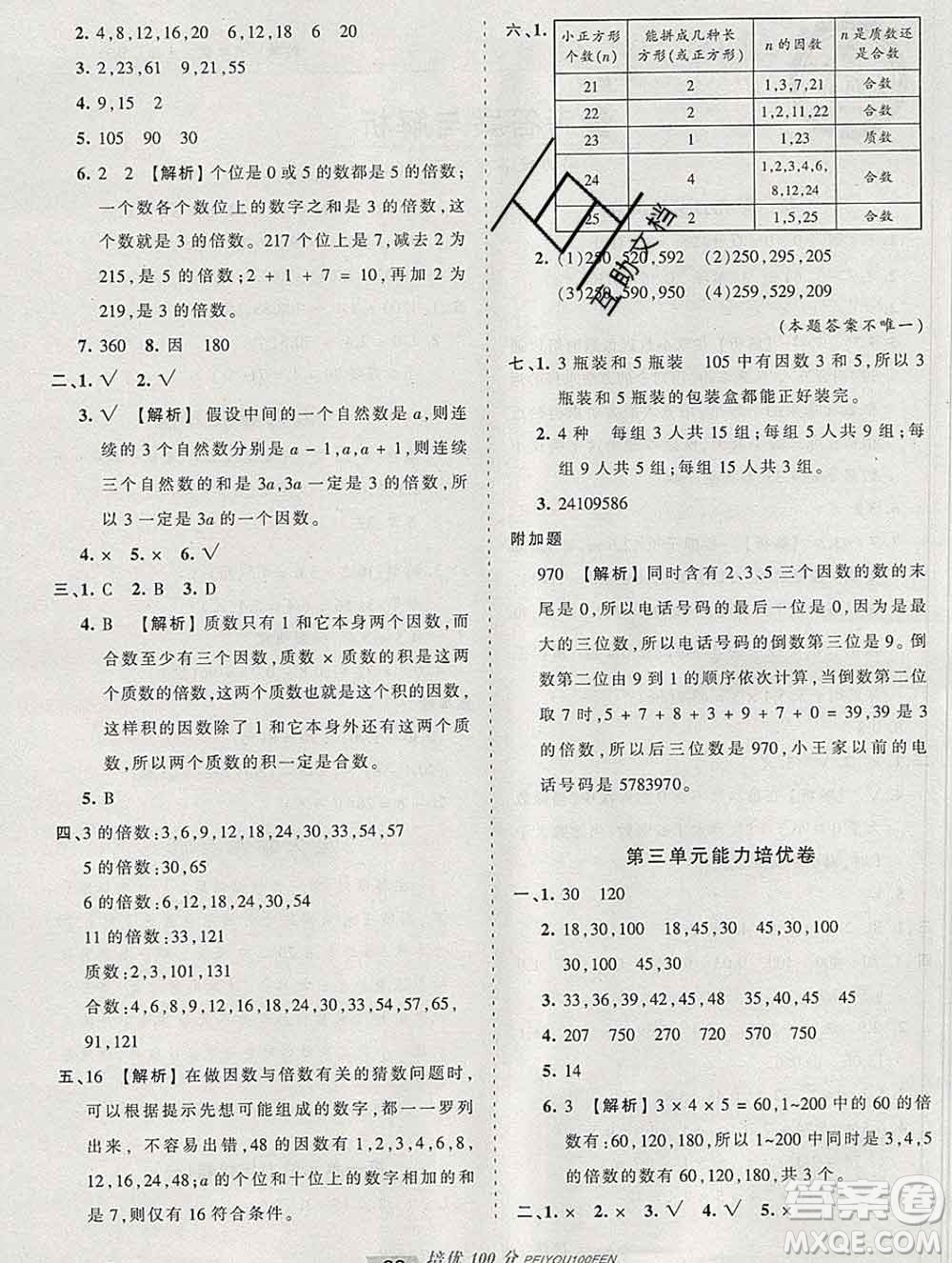 2019秋北師版王朝霞培優(yōu)100分五年級數(shù)學(xué)上冊答案