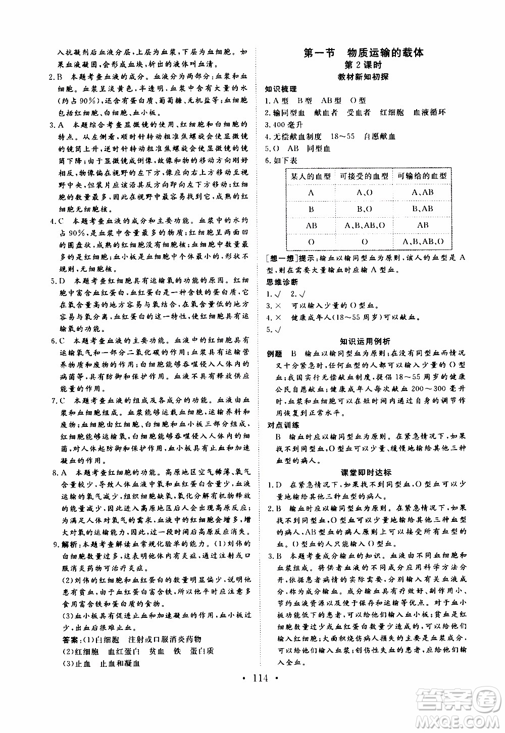 2019年新動(dòng)力課堂與檢測(cè)生物學(xué)七年級(jí)上冊(cè)參考答案