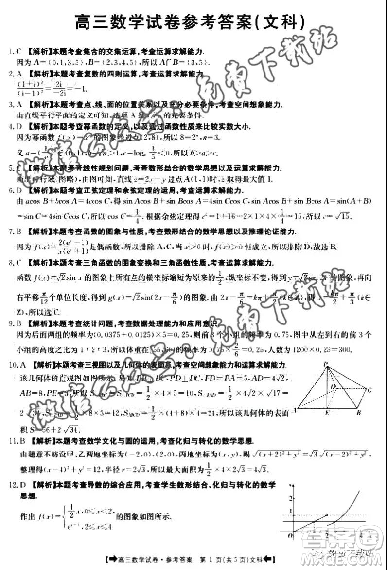 2020屆金太陽全國11月大聯(lián)考高三文科數(shù)學(xué)答案