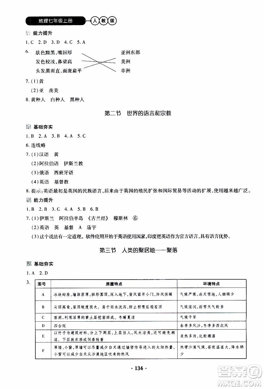 2019年一課一練創(chuàng)新練習(xí)地理七年級(jí)上冊(cè)人教版參考答案