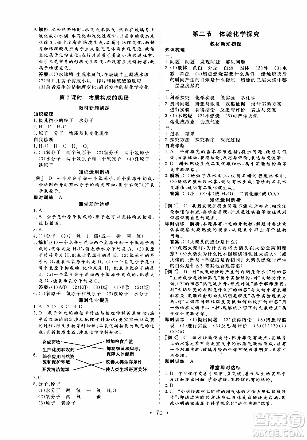 濟南出版社2019年新動力課堂與檢測化學八年級上冊參考答案