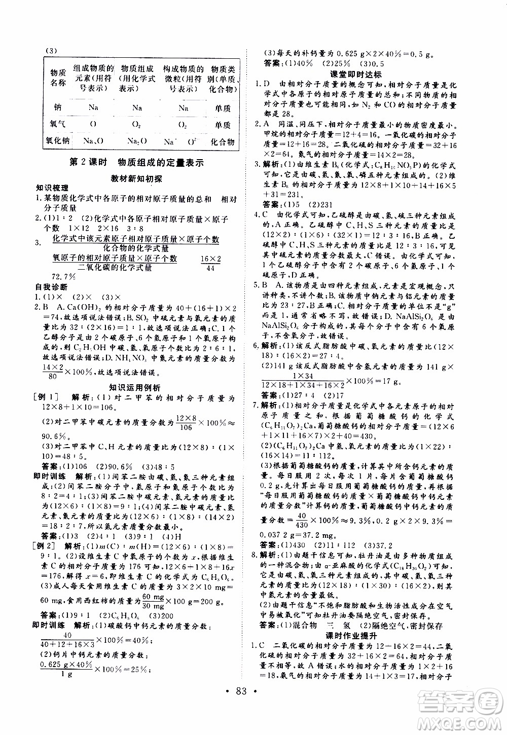 濟南出版社2019年新動力課堂與檢測化學八年級上冊參考答案