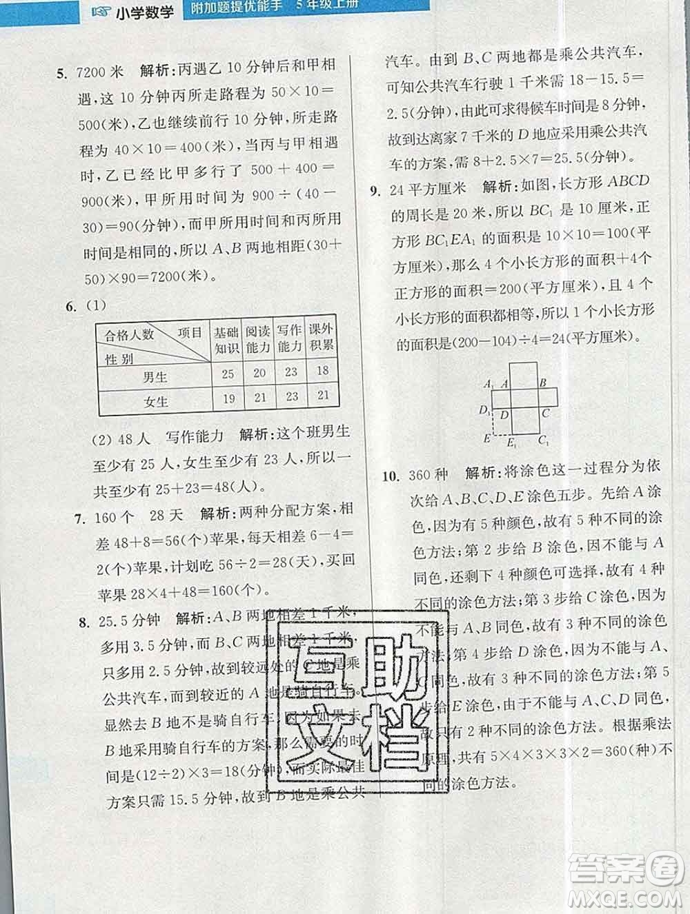 2019秋超能學(xué)典小學(xué)數(shù)學(xué)附加題提優(yōu)能手五年級(jí)上冊(cè)江蘇版答案